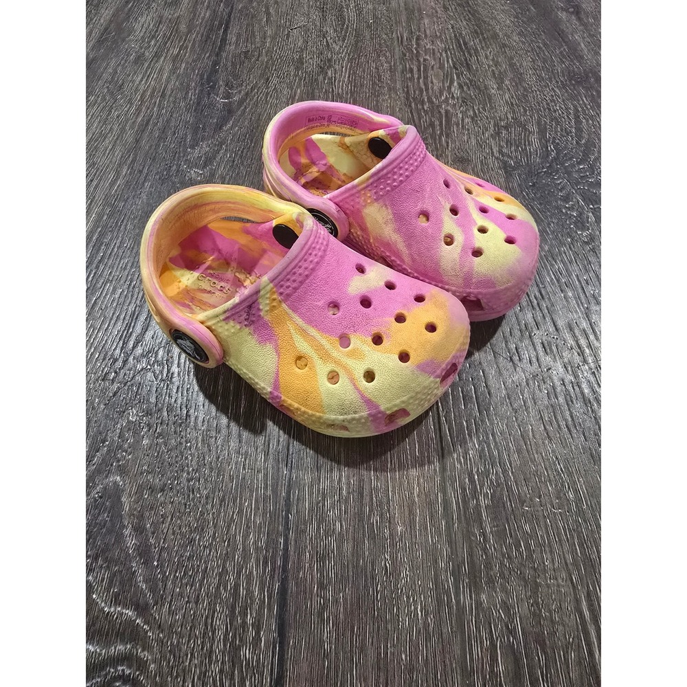 Crocs Toddler Classic Clogs Tie Dye Pink Yellow Orange Size C4 Slip On Shoes